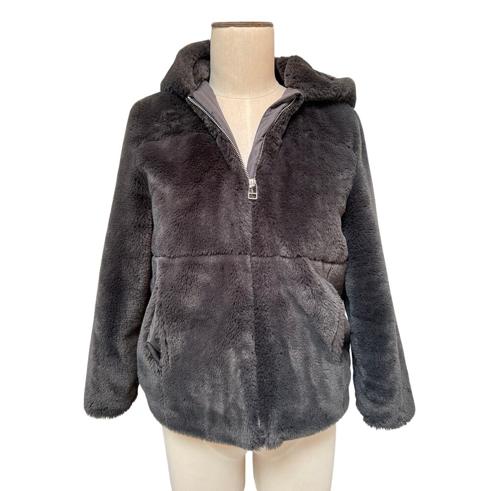 Zara Kids Girls Faux Fur Coat Hooded Gray Cozy Furry Warm Girls 11-12